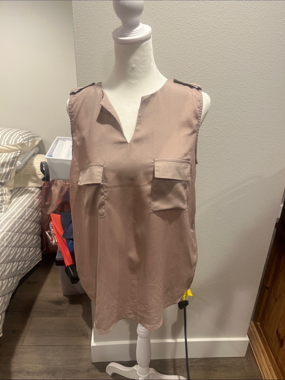 Monteau Dusty Mauve Utility Sleeveless V-Neck Tank